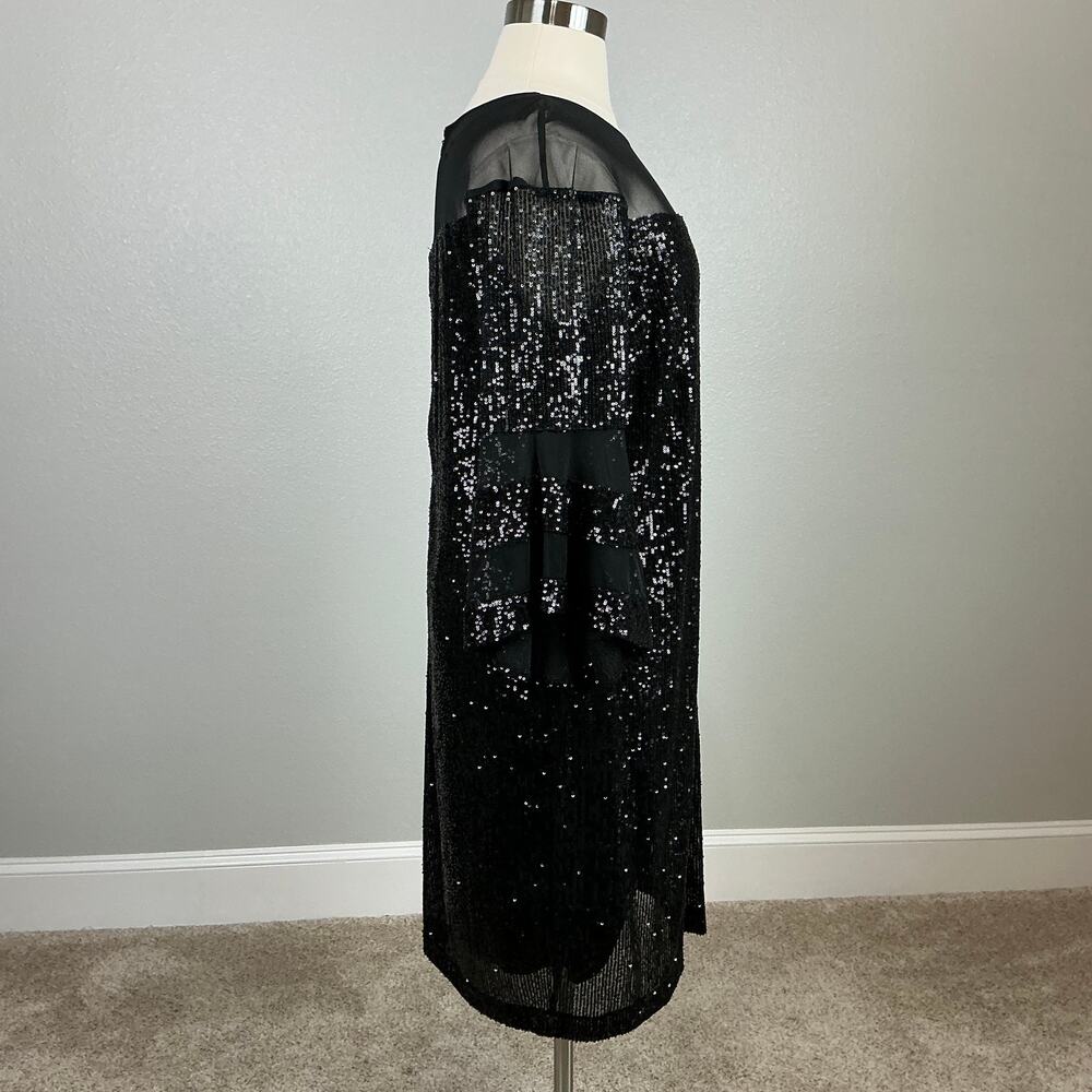 R&M Richards Black Cocktail Dress Sequined Long Sleeve Midi Shift Size 16W - Picture 4 of 13